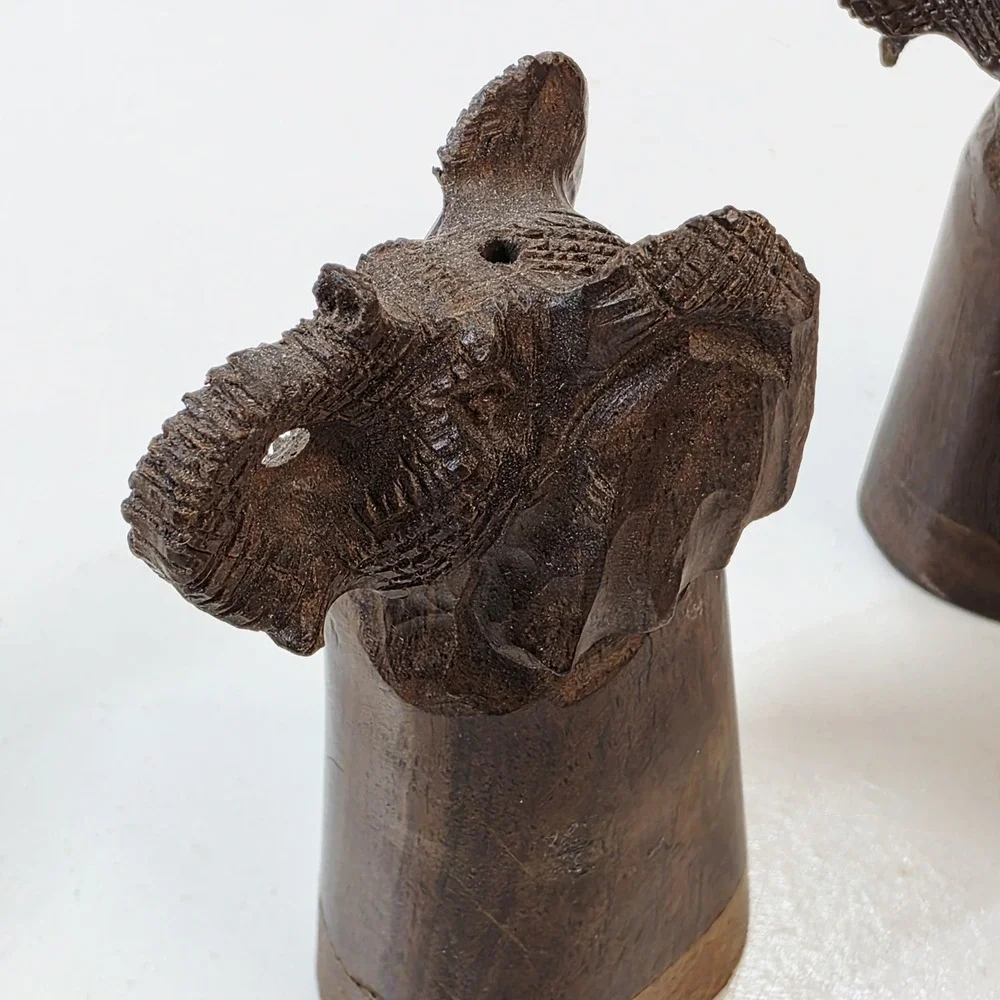 Vintage Wooden Hand Carved Wood Elephant Salt And Pepper Shakers 2.75 inch